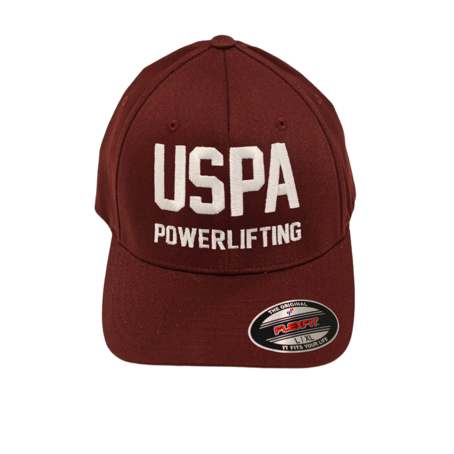 USPA Powerlifting Fitted Hat - Maroon/White