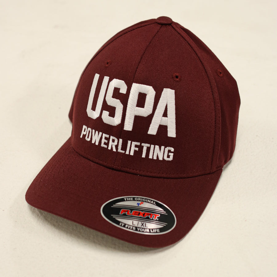 USPA Powerlifting Fitted Hat - Maroon/White