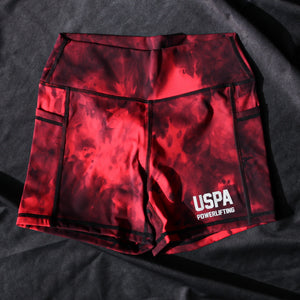 USPA Powerlifting Women's Shorts 2.0 - Red Tie-Dye