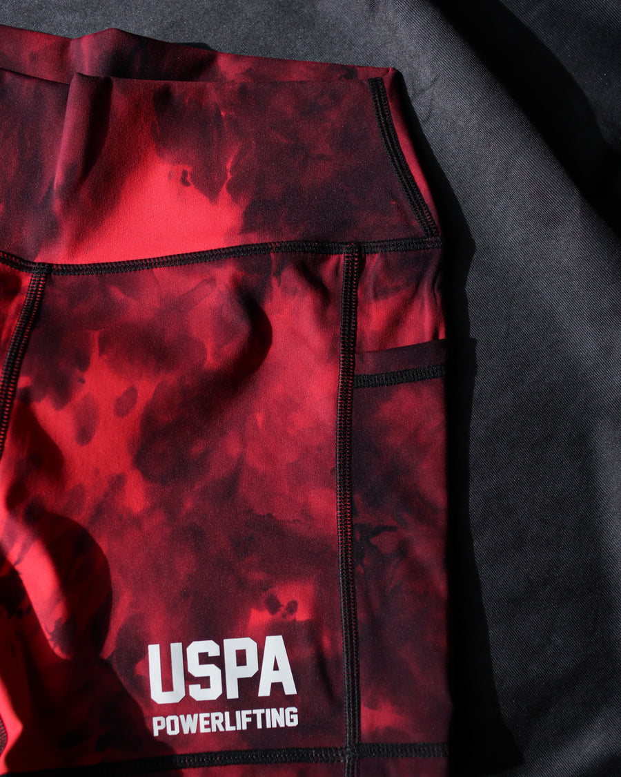 USPA Powerlifting Women's Shorts 2.0 - Red Tie-Dye