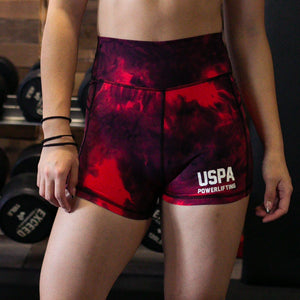 USPA Powerlifting Women's Shorts 2.0 - Red Tie-Dye